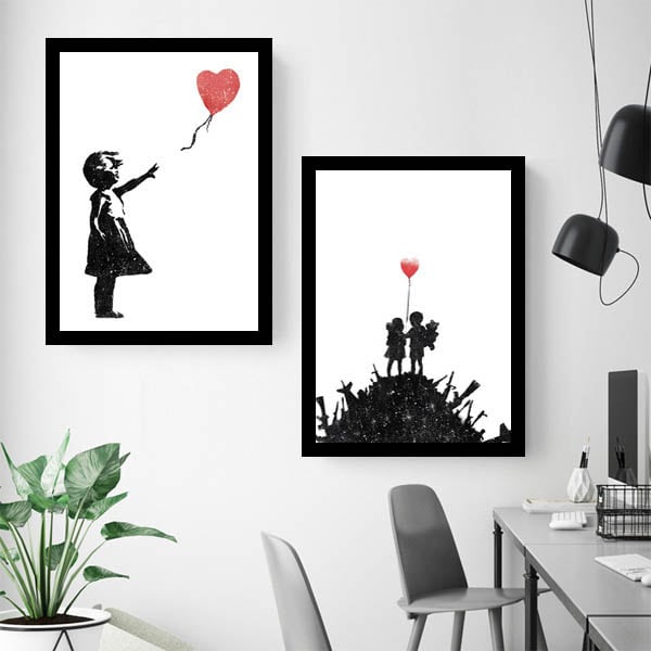 単品 33×43cm アートパネル 枠付きフレーム絵画 バンクシー 風船と少女