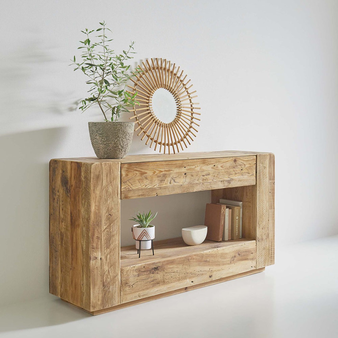 コンソール 収納 台 キャビネット ラック ディスプレイ 棚 引き出し 木製 天然木 パイン材 古材