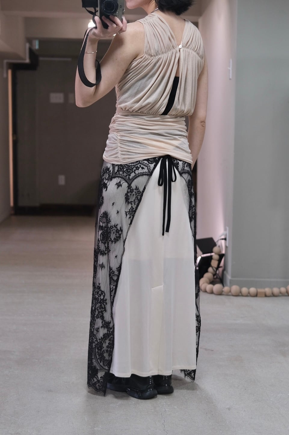 FETICO】SHEER GATHERED SLEEVELESS TOP -Beige- | loop