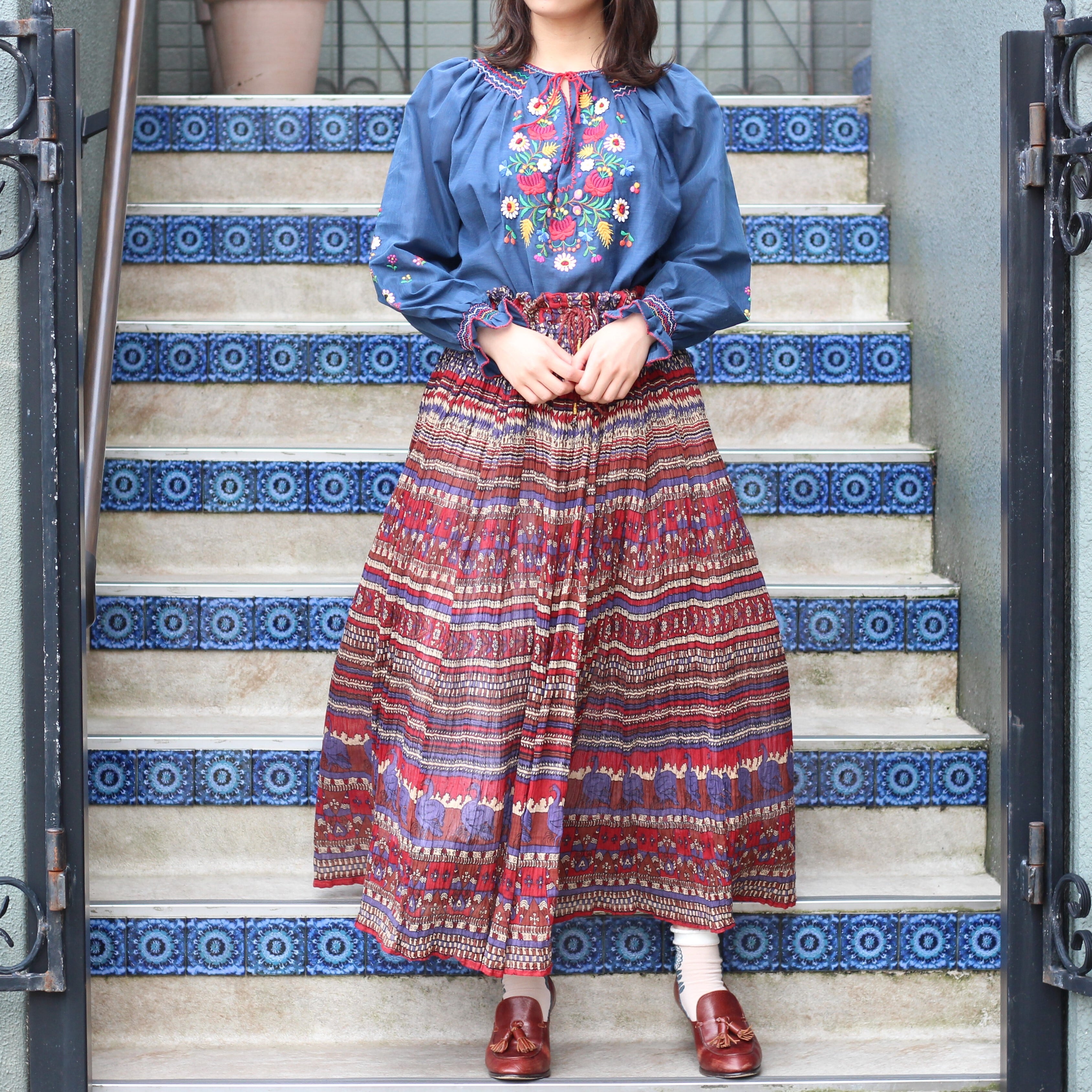 USA VINTAGE ETHNIC PATTERNED LONG SKIRT/アメリカ古着エスニック柄