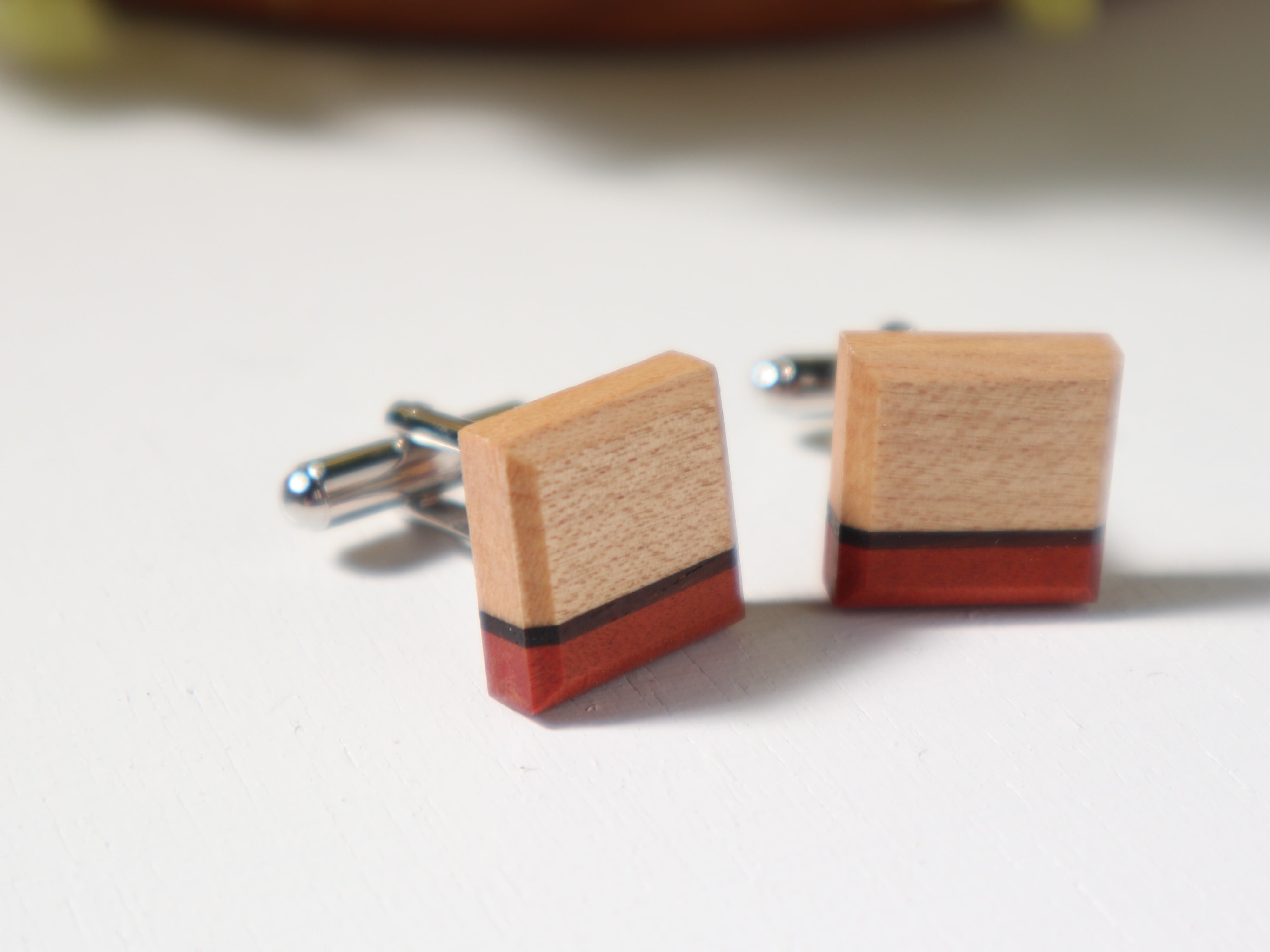 カフリンクス【Tricolor】/メープル×ローズウッド×ピンクアイボリー