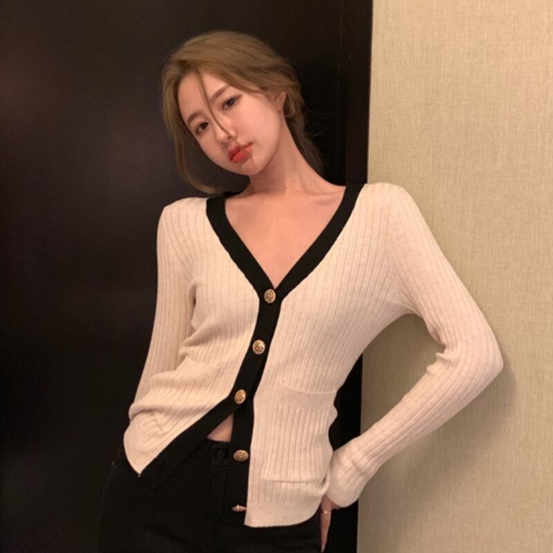 ブラウス スプリングカラーストライプスリムニットカーディガン 春物 YY-ファッション14463453721
