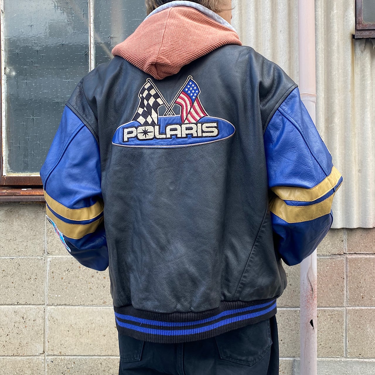 カナダ製 POLARIS ビッグロゴ 刺繍 オールレザースタジャン メンズXL相当 古着 ブラック ブルー 黒 青 【ブルゾン・ジャケット】 |  cave 古着屋【公式】古着通販サイト