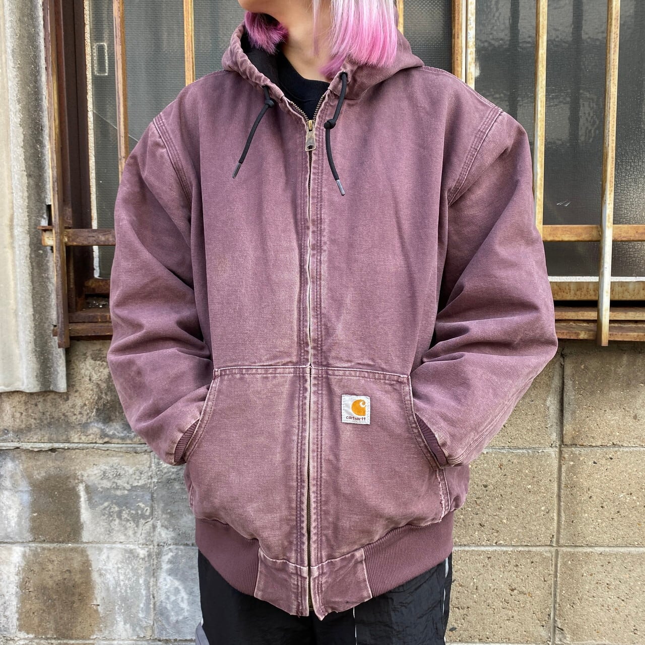 【Carhartt】希少 XLメキシコ製 企業ロゴ ダック ジャケット パープル