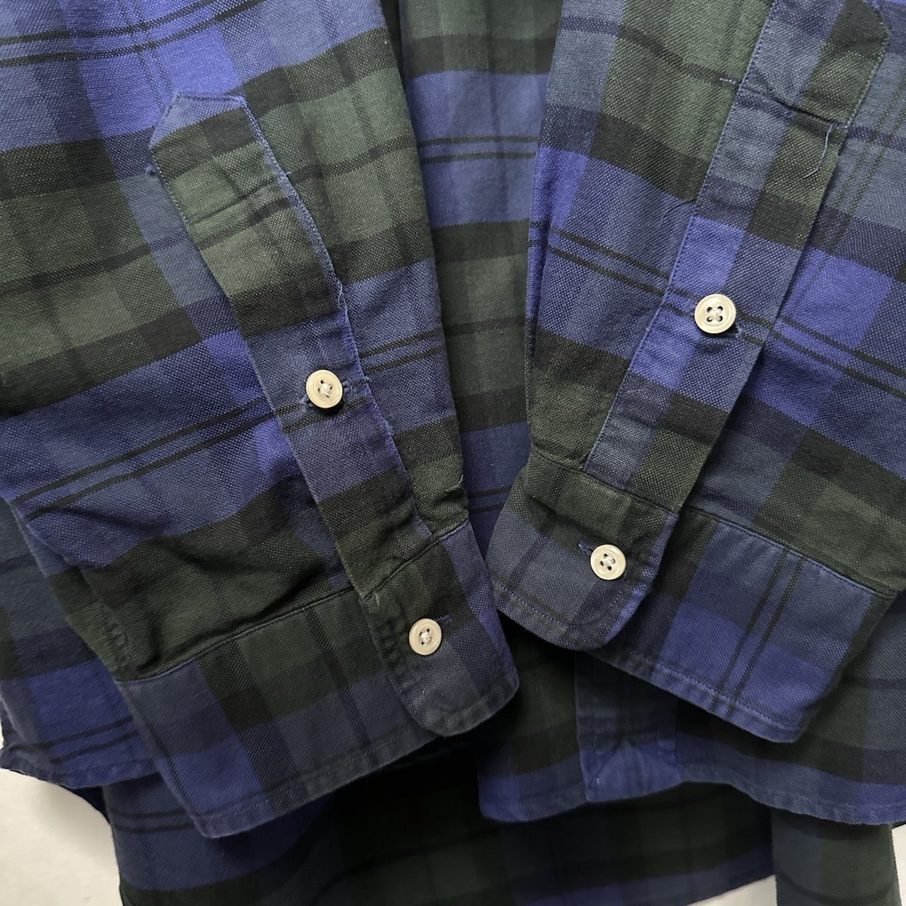 美品】ラルフローレン リネンシャツ 長袖 チェック ブルー 刺繍ロゴ XL