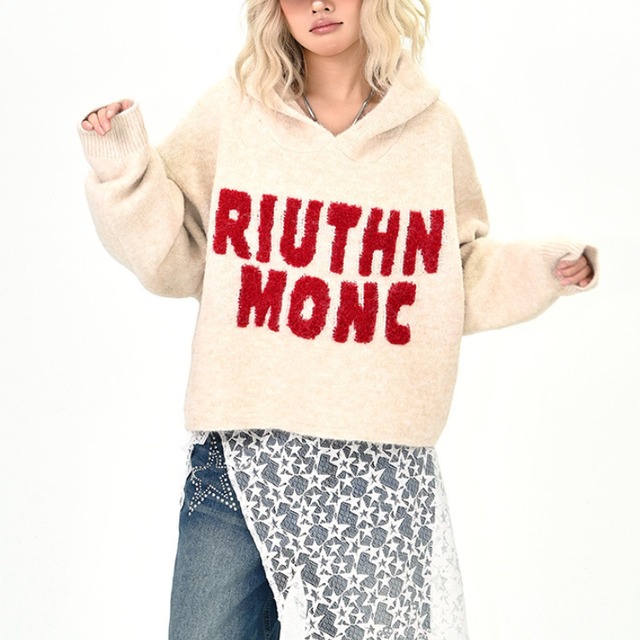 logo cropped knit hoodie　ロゴクロップドニットフーディー　J1365