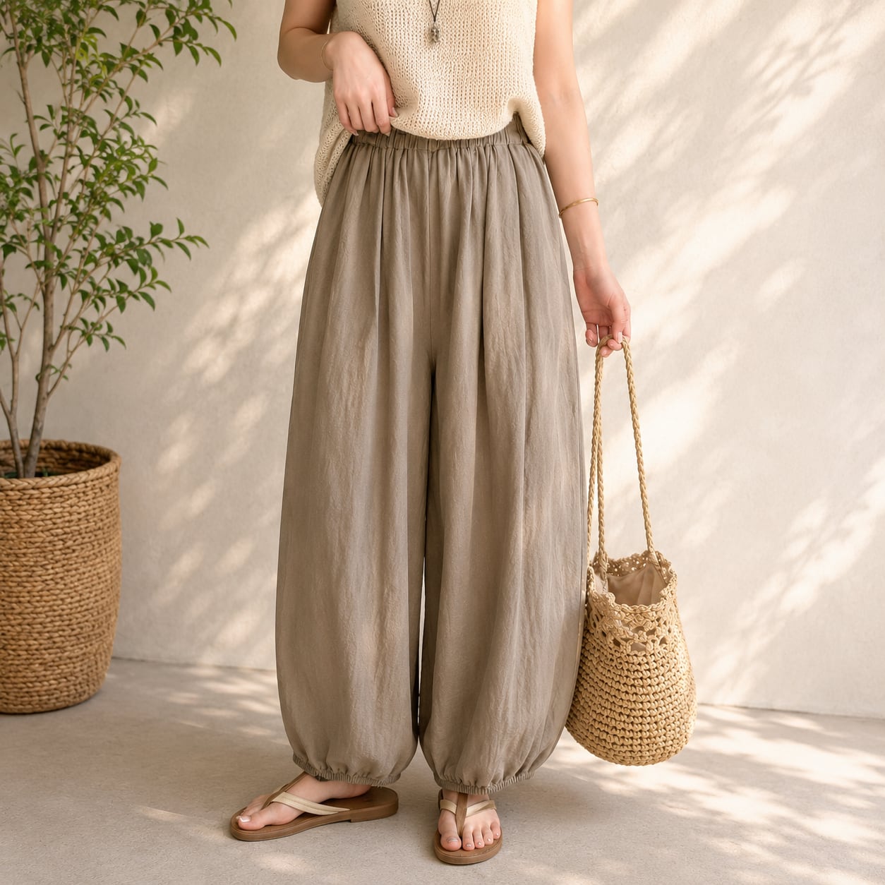 Linen Blend Balloon Pants*S-457