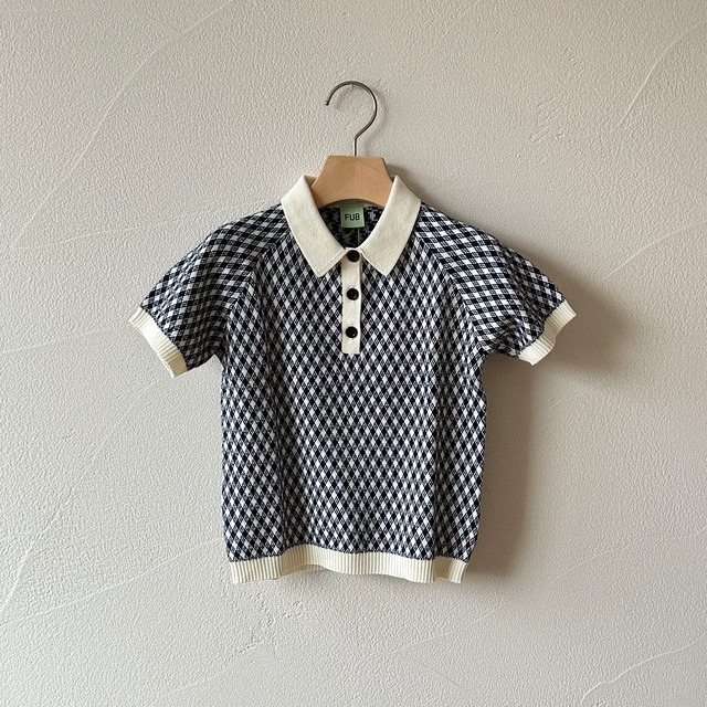 即納《 FUB 》100 / Short Sleeves knit / ECRU - DARK NAVY / ニット Tシャツ / ポロシャツ / ファブ