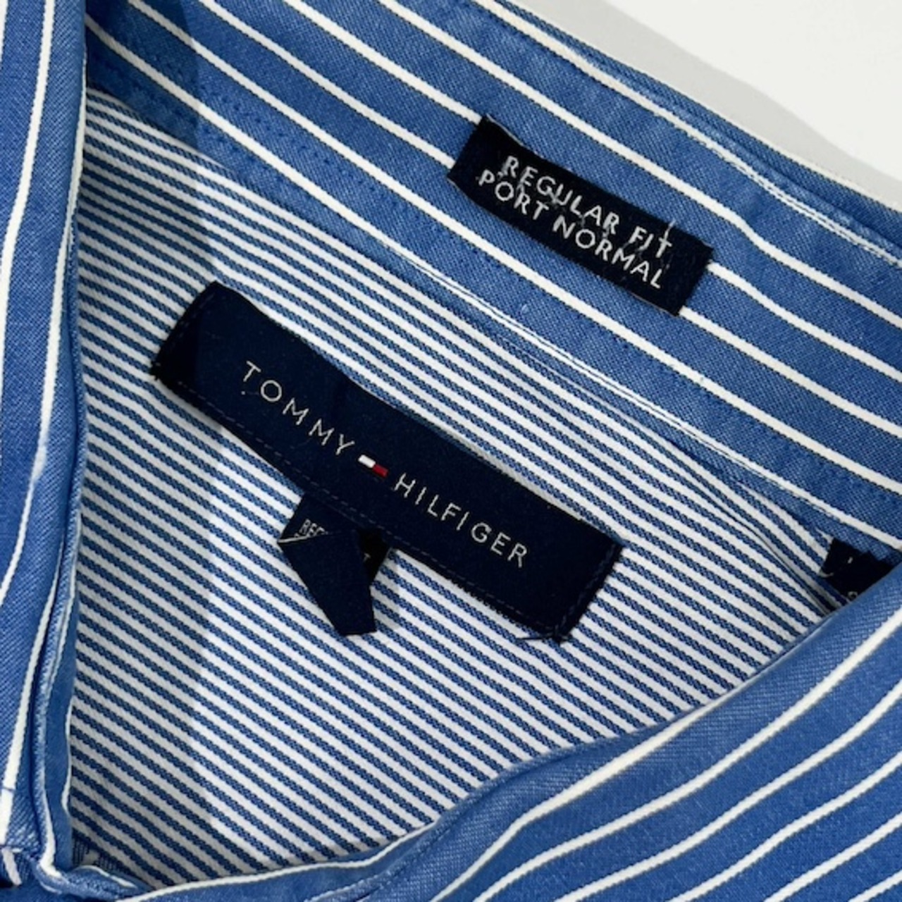 TOMMY HILFIGER トミーフィルフィガー REGULAR FIT PORT NORMAL ストライプ 長袖シャツ ドレスシャツ 16-1/2 32-33/ブルー メンズ