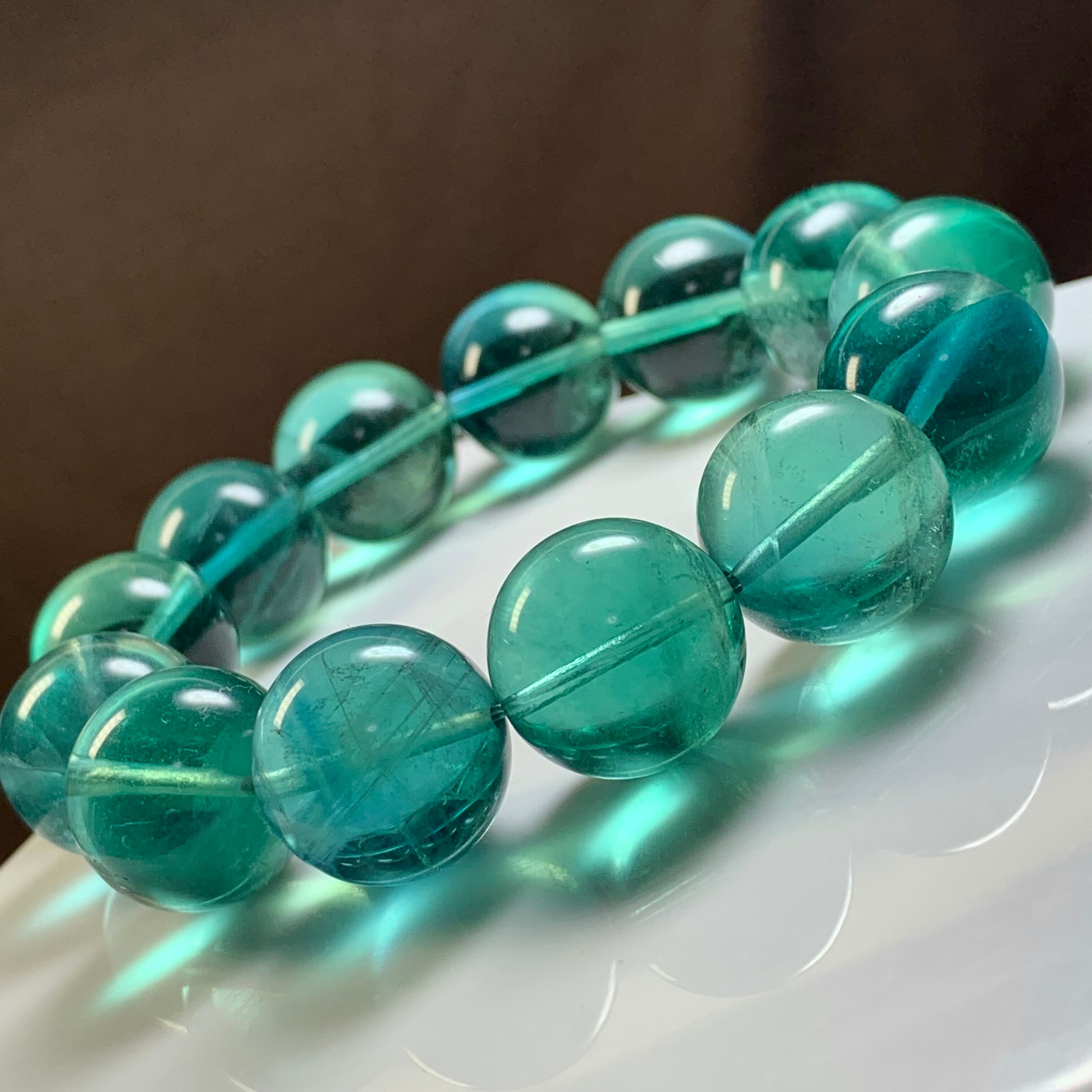 美品,大玉】グリーン＆パープルフローライト 16㎜ ブレスレット 希少
