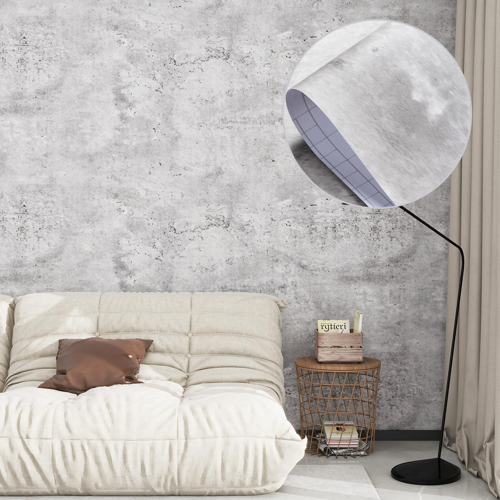 【在庫のみ】Fortuhome壁紙シール ライトグレーのコンクリート厚 60cm×10m 貼って剥がせる壁紙 リメイクシート 立体感 不透明な 防水 防汚 耐熱 壁紙 DIY 装飾シート 壁紙 家具 キッチン 寝室リビング ショップに使用