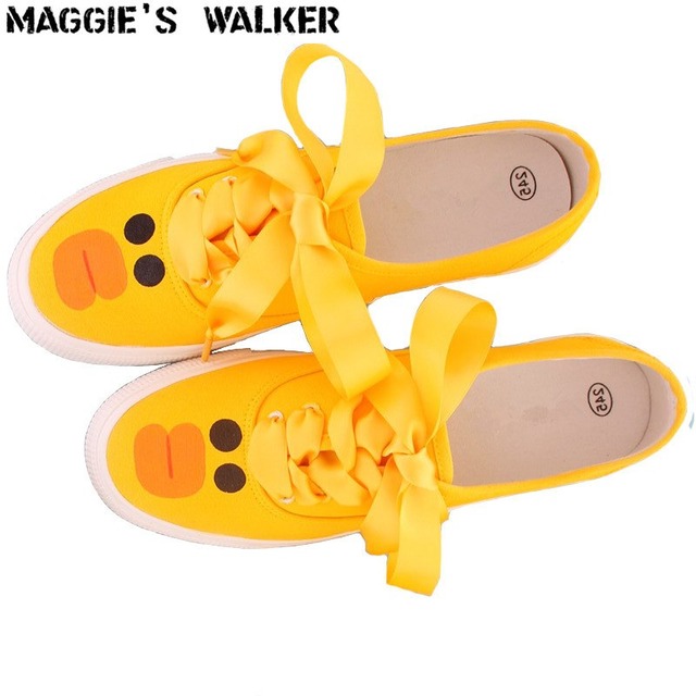 マギーのウォーカー女性ファッションキャンバスカジュアルシューズ手描きレーシングプラットフォームアウトのドア黄色春靴サイズ35-40
