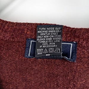 DOCKERS　ハイゲージ　Vネック　アクリルニット　セーター　ストライプ　薄手　畦編み　ブラウンパープル　L