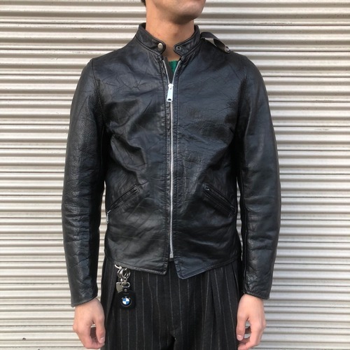 70s US BROOKS ブルックス シングル ライダース ジャケット レザー ヴィンテージ ミリタリー 60s 本革 ブラック 黒 Riders Jacket 36 S