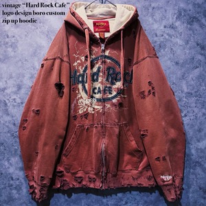 【doppio】vintage “Hard Rock Cafe” logo design boro custom zip up hoodie