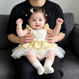 【BABY】アヒルチェックロンパース