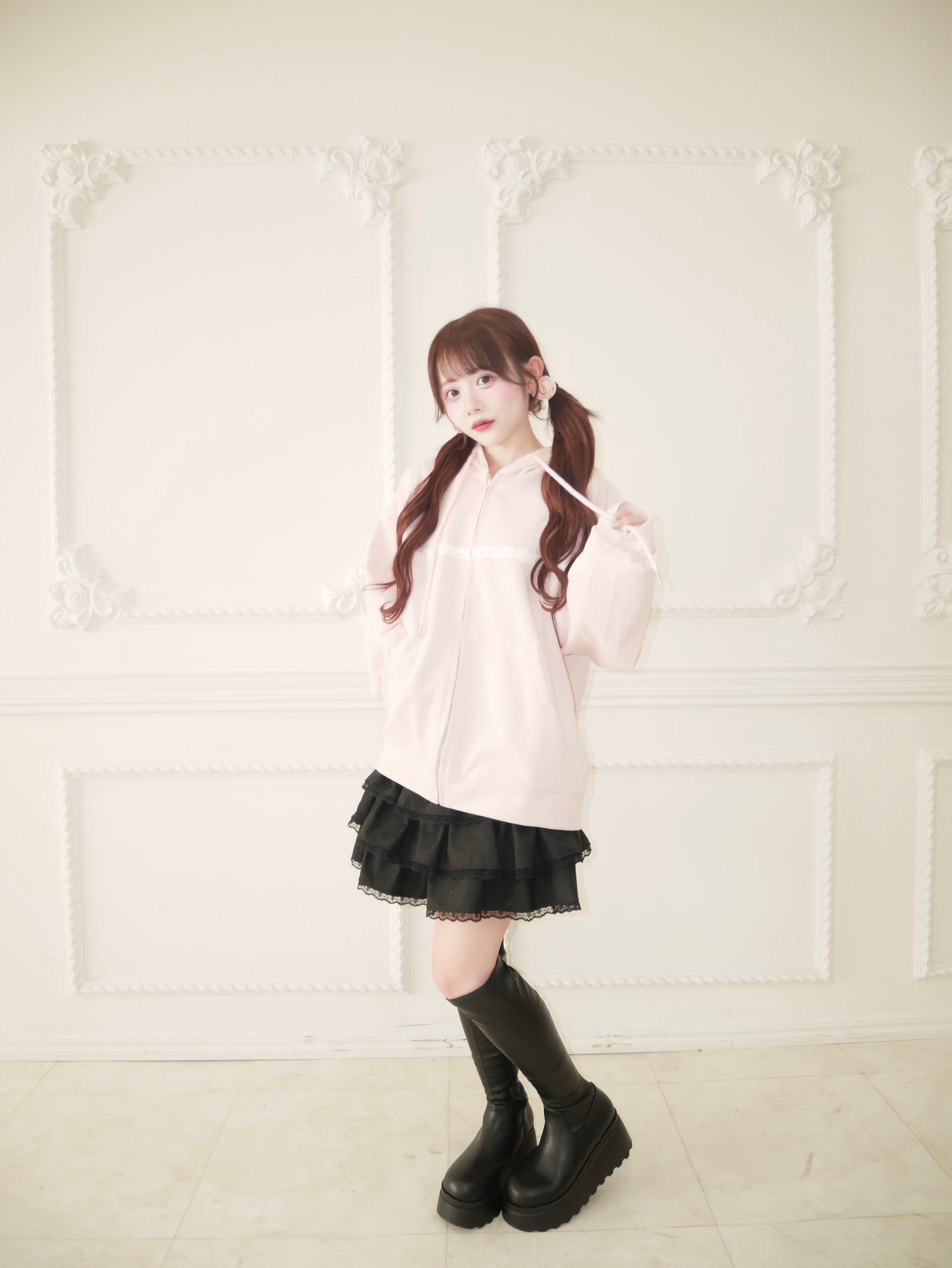 lace line zipper hoodie