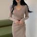 ワンピース 秋ワンピース 秋冬ワンピース 大人ワンピース シンプルワンピース フォーマルワンピース ニットワンピース タイトワンピース ミドル丈 Ｖネック ミドル丈スカート タイトスカート ハイウエスト 無地 20代 30代 エレガント カジュアル レトロ フレンチレトロ デートスタイル  デート リゾート パーティ おでかけ（SU827）