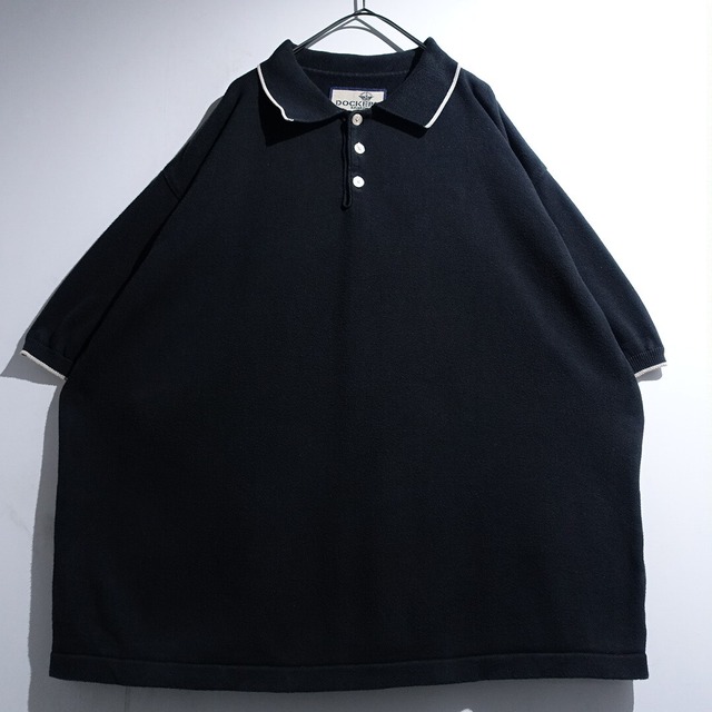 "DOCKERS" Black Tipped Line Design Cotton Knit Polo