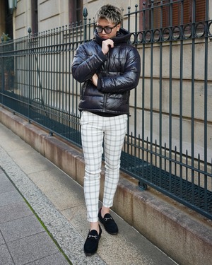 WHITE CHECK STRETCH SLACKS【BEL24-014 】