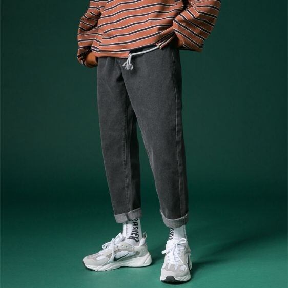 全2色 デニムパンツ ジーパン ジーンズ カジュアル ロールアップ ストリート 大人 B系