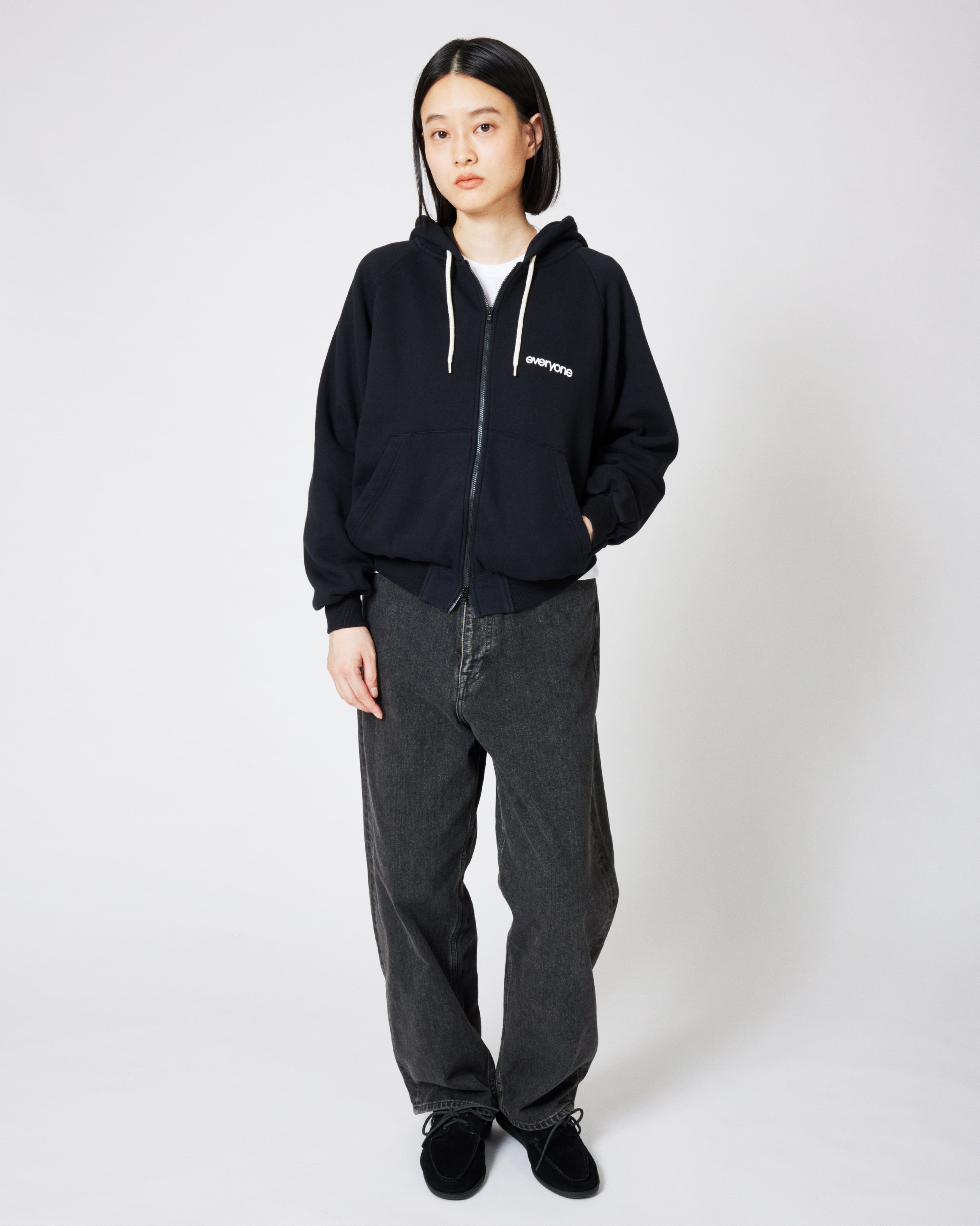 everyone original logo zip up hoodie (BLACK) | everyone