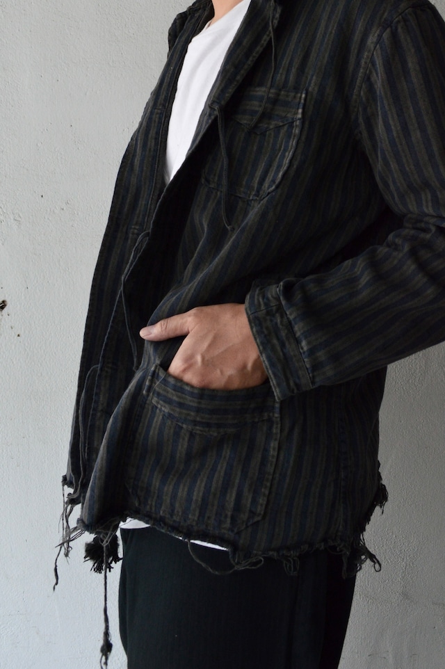 VENTITANK PROJECT Bulgarian Army 1950's-60's Dead Stock Custom Remade & Dyed Sumi Kuro Sleeping Shirt Jacket Type Navy Multi1 ブルガリア軍 スリーピングシャツ ジャケット 50s 黒染め