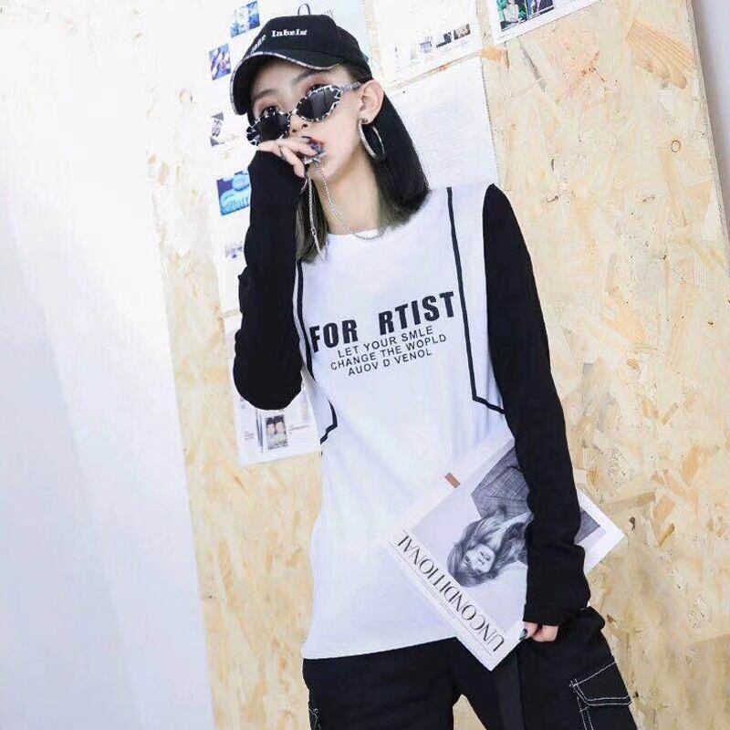 ファットシスター秋カジュアルウエスタンレタージャケットお腹ワイルドラウンドネックルーズプラスサイズレディース薄Tシャツ ミックスインファッション45295604144