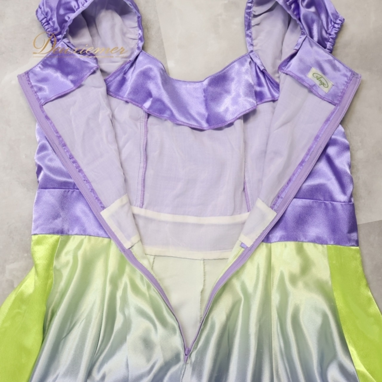 フラダンス 衣装 ワンピース ドレス パープル系 Ange フラ ダンス 光沢 紫 黄 華やか ハワイアン アロハ 華やか 明るい 上品 シンプル イエロー系