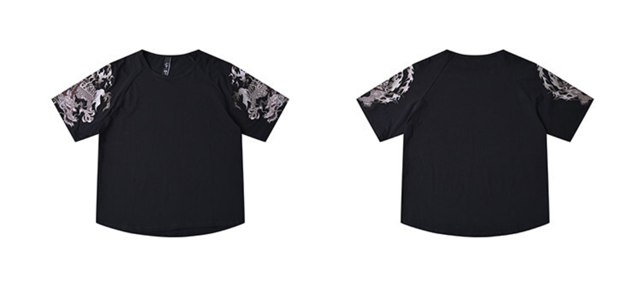 Double Dragon Embroidered  T-shirt 2color【G1013】