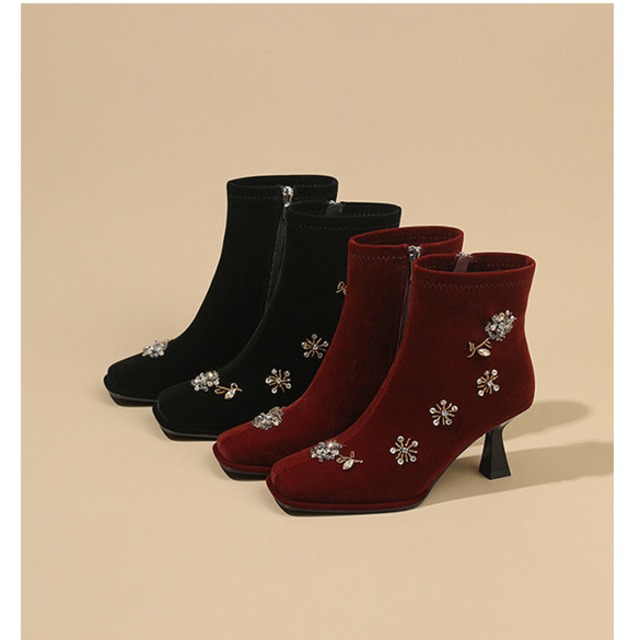 rhinestone high heel sock boots(2color)<s3262>