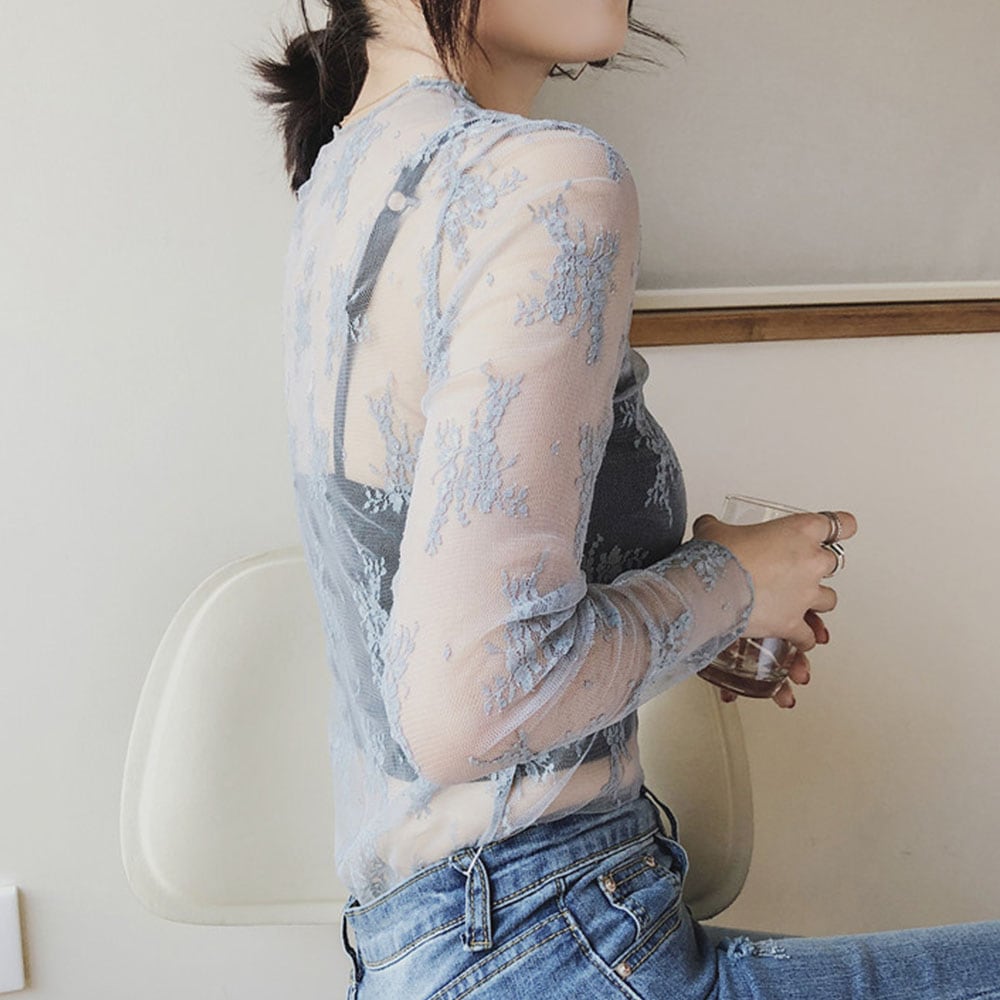シアー トップス 長袖 レースチュール レディース 韓国 重ね着 透け感 きれいめ おしゃれ 大人 シースルー ハイネック レイヤード 紫外線対策 日焼け防止 大人可愛い 大人女子