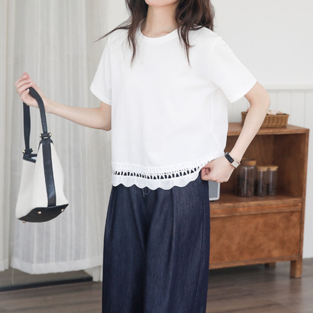 裾スカラップカットワークTシャツ M2264