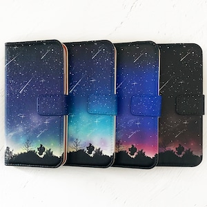 夜空に降り注ぐ流星柄 手帳型 iPhoneケース スマホケース 全機種対応