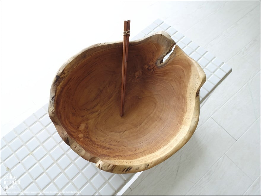 チーク無垢材 大型プリミティブボウル / N01 入れ物 大型食器 サラダ