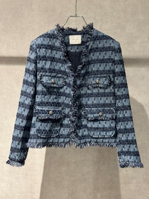 denim tweed fringe jacket