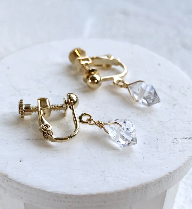 ☆ハーキマーダイヤモンド原石 AAA☆ネジバネ式イヤリング☆