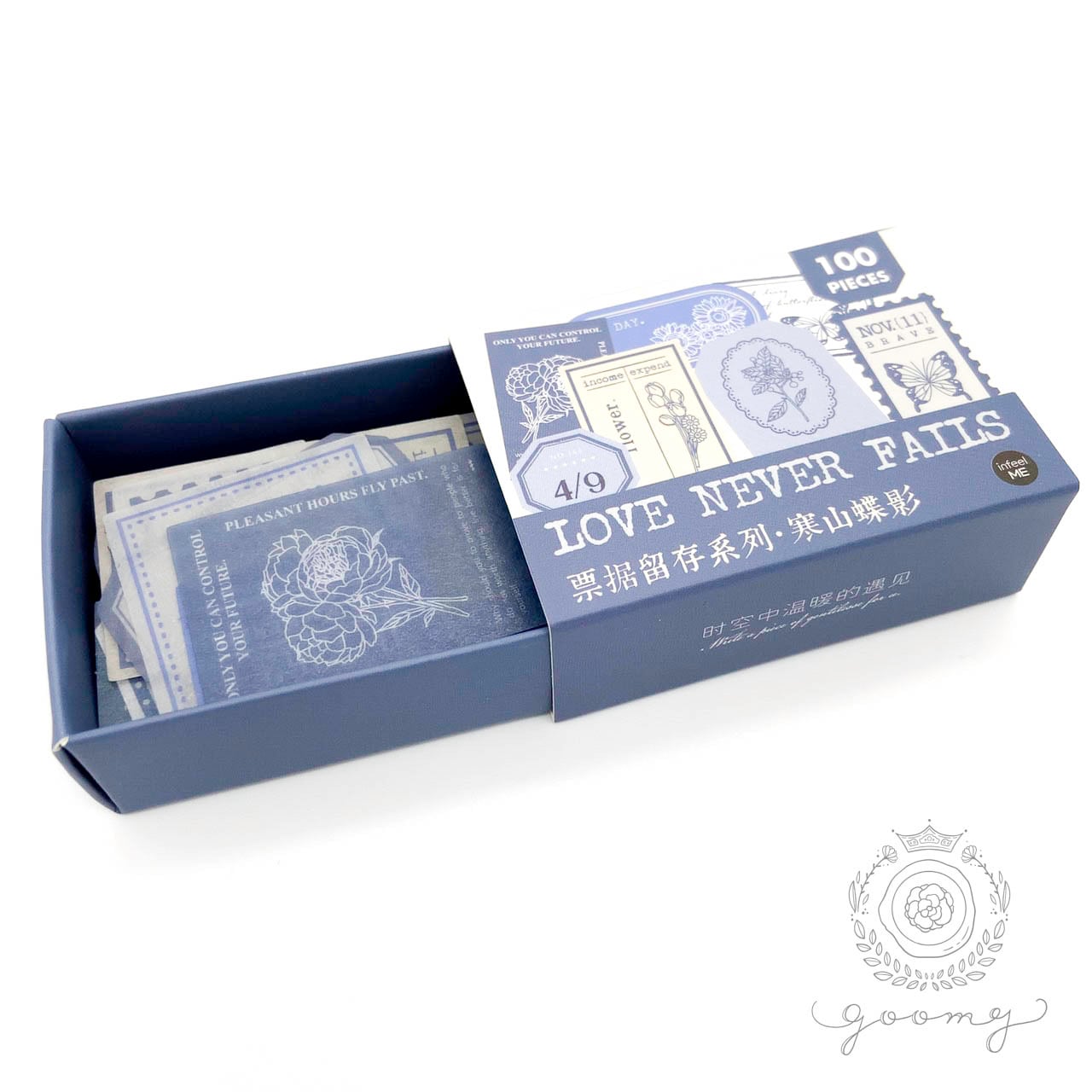 再入荷】100枚入りレトロラベルシールBOX ブルー <S315> | goomy