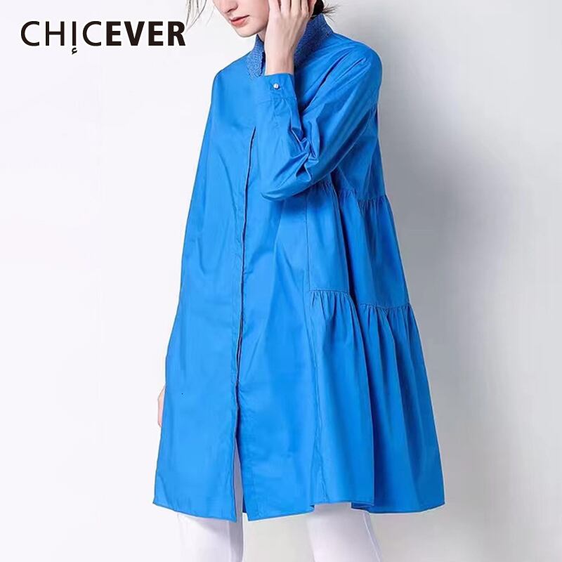 CHICEVERシャーリングブラウスレディースラペルカラー長袖オーバーサイズルーズシャツ2020秋の服 ロング オータム 秋物 6base527695755094