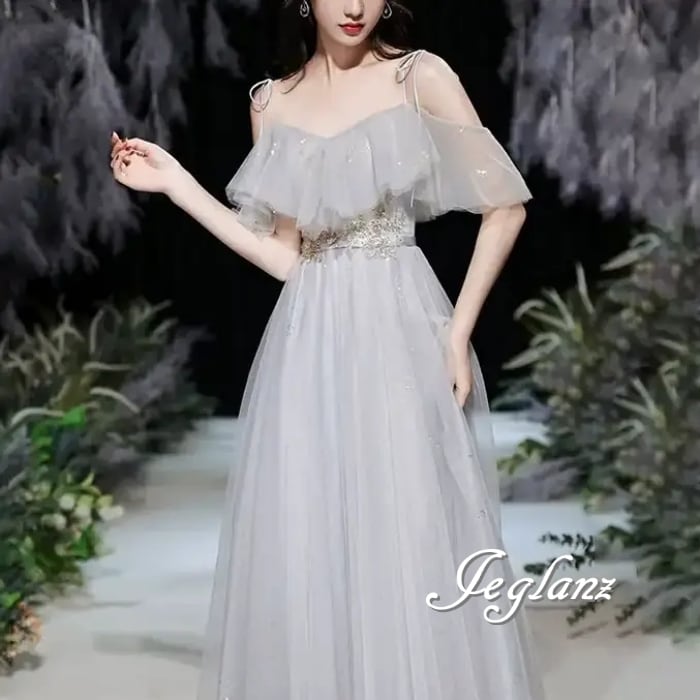 パーティ イブニングドレス チュール ビジュー 光沢感 4パターン(MB453)ζ☆