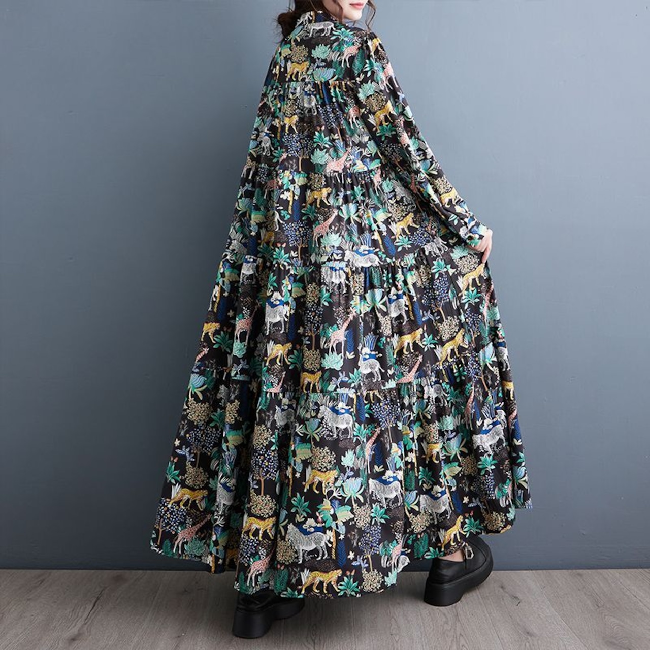 アニマルプリント マキシ丈 ワンピース 00126