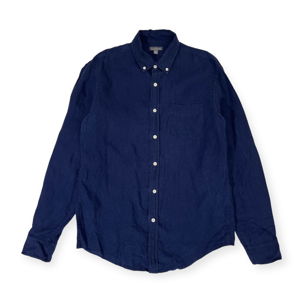 LL BEAN SIGNATURE エルエルビーン BD ボタンダウン 長袖シャツ M/ネイビー メンズ 麻