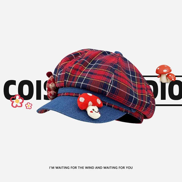 ♥ベレーで小顔、チェックで品良く！【COISINIシリーズ】★帽子★ 2color チェック柄 アクセサリー レディース