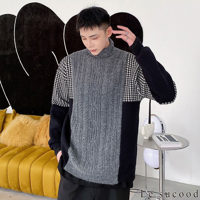 Le sucood】【お支払い確認後20日以内発送】タートルネック千鳥格子