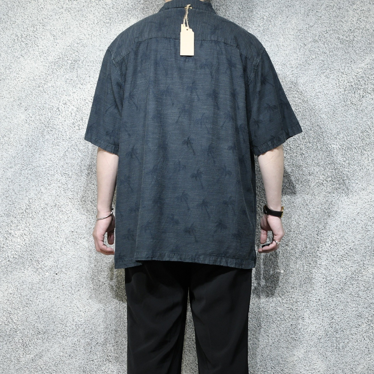 jacquard weave rayon aloha shirt black