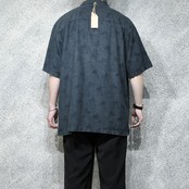 jacquard weave rayon aloha shirt black