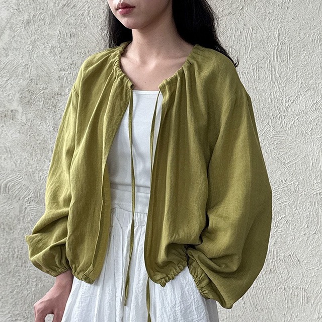 round neck strap linen shirt