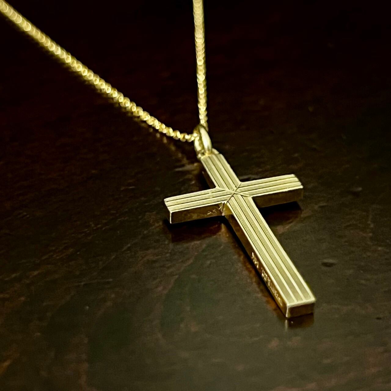 VINTAGE TIFFANY & CO. 14K Gold Engine Turned Cross Pendant
