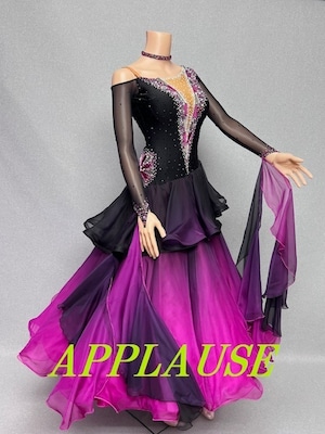 【新着】社交ダンス ドレス　スタンダード　モダンドレス　ブラック＆ボルドー　SM～M　ST-24-26　デモ・競技用ドレス　発表会衣装　パーティドレス　ワンピース　舞台衣装