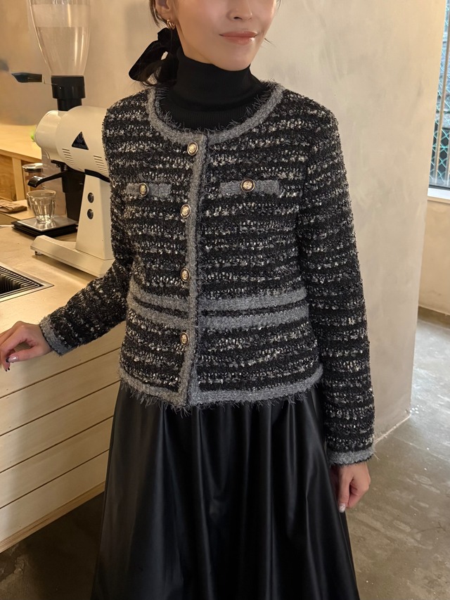 ノーカラーツイードジャケット［60011］